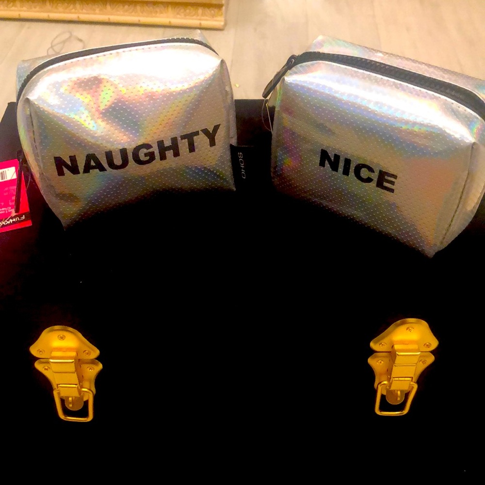 (2) SOHO Cosmetic Bags Silver Naughty/Nice